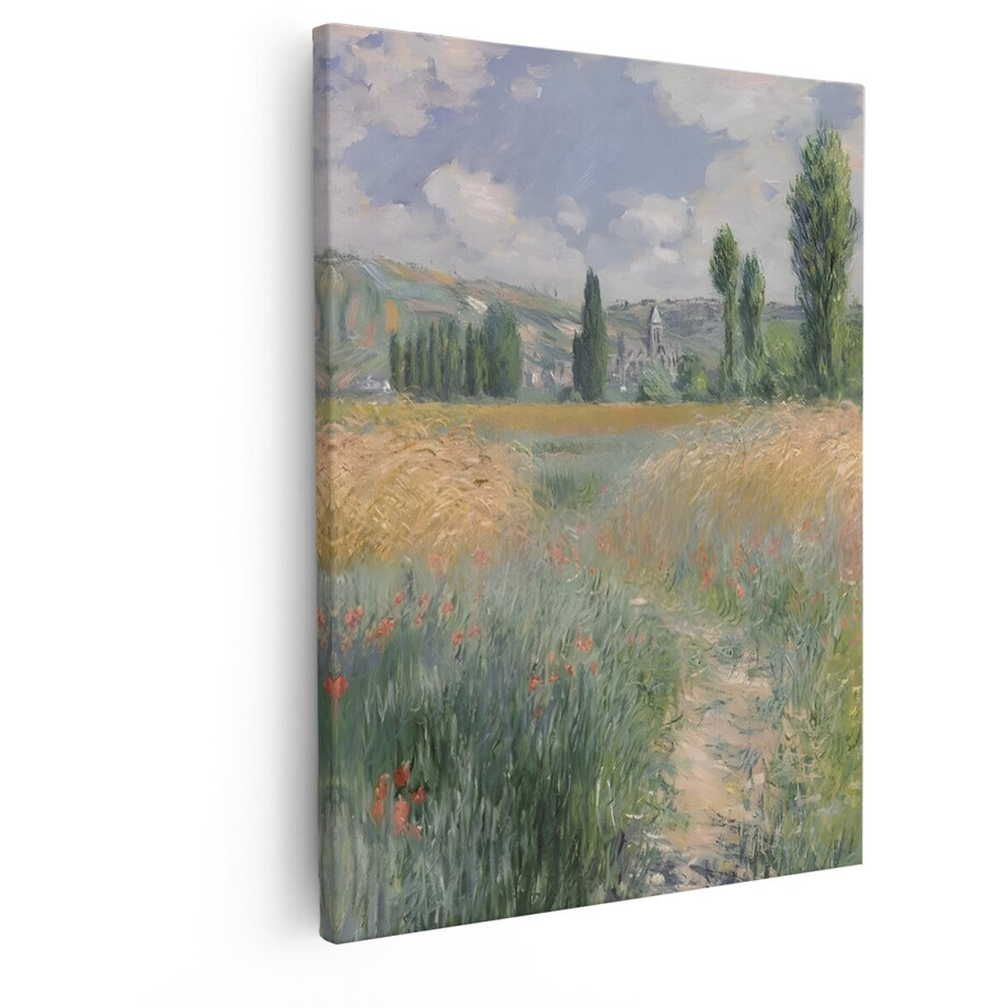 Artaza Canvas Schilderij Claude Monet'S Schilderij van een Veld met Klaprozen en een Kerk in de Verte - 40x50 cm - Wanddecoratie Woonkamer - Schilderijen - Muurdecoratie afbeelding 1