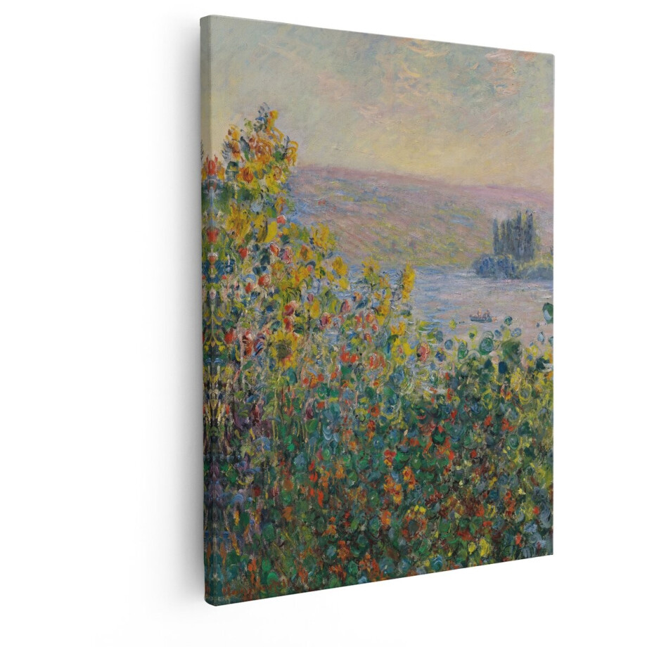Artaza Canvas Schilderij Bloemen - 80x100 cm - Wanddecoratie Monet Schilderij - Muurdecoratie Landschap - Decoratie Zonsondergang afbeelding 1