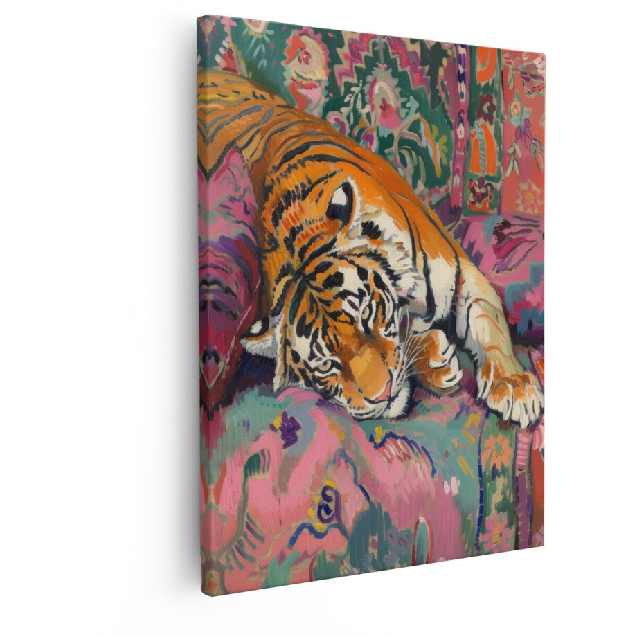 Artaza Canvas Schilderij Tijger - 80x100 cm - Wanddecoratie Dieren - Muurdecoratie Boho - Kleurrijk Schilderij - Kamer Accessoires afbeelding 1