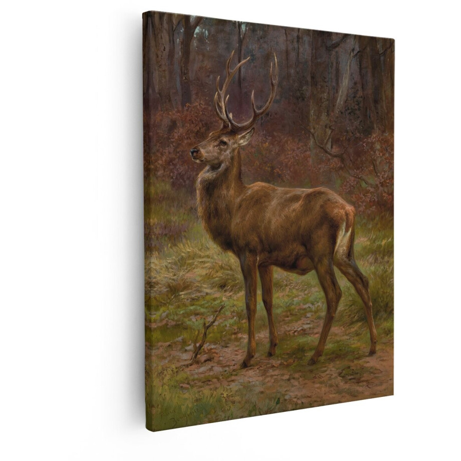 Artaza Canvas Schilderij Majestueuze Edelhert met Imposant Gewei in Herfstbos - 80x100 cm - Groot - Wanddecoratie Woonkamer - Schilderijen - Muurdecoratie afbeelding 1