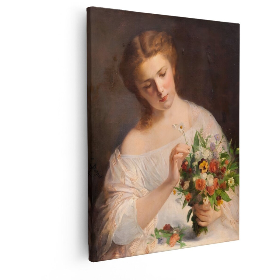 Artaza Canvas Schilderij Schilderij van een Jonge Vrouw met een Boeket Bloemen - Klassieke Kunst - 40x50 cm - Wanddecoratie Woonkamer - Schilderijen - Muurdecoratie afbeelding 1