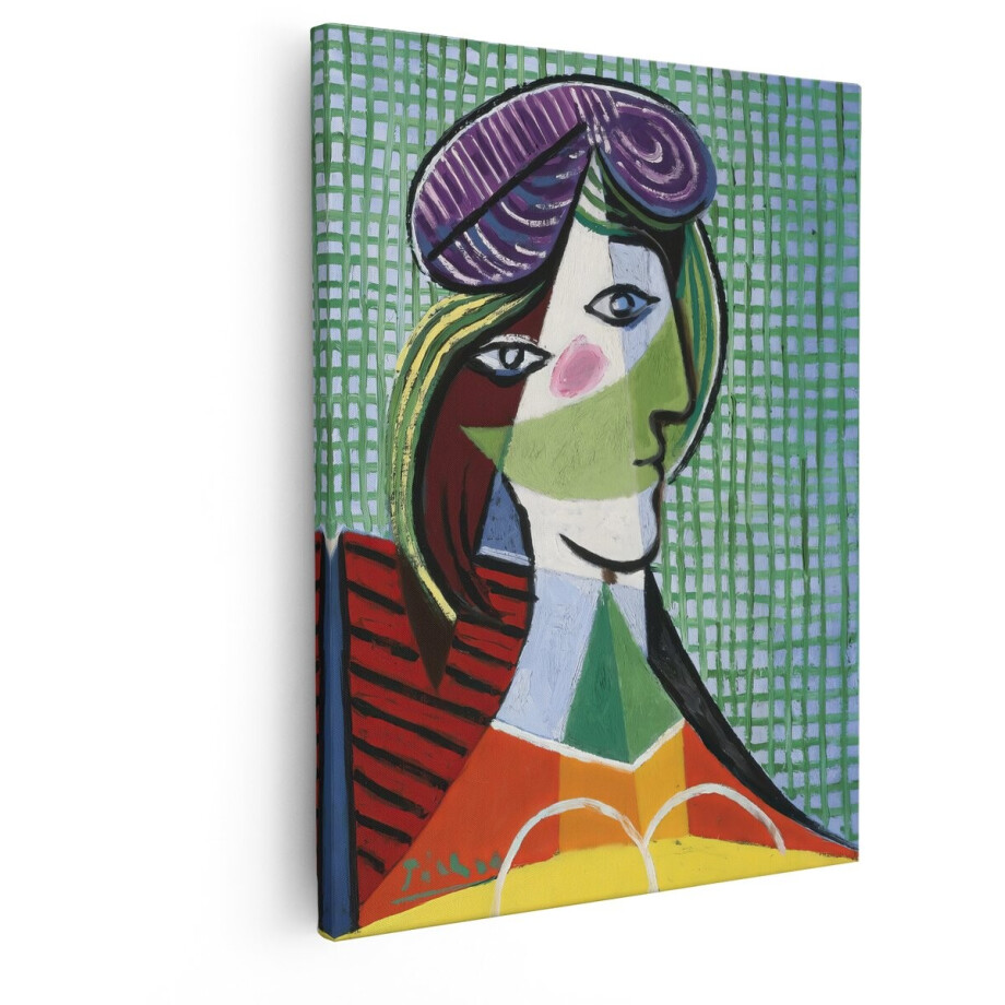 Artaza Canvas Schilderij Picasso - 80x100 cm - Wanddecoratie Vrouw - Muurdecoratie Kubistisch Portret - Decoratie Abstract Modern - Kleurrijk afbeelding 1