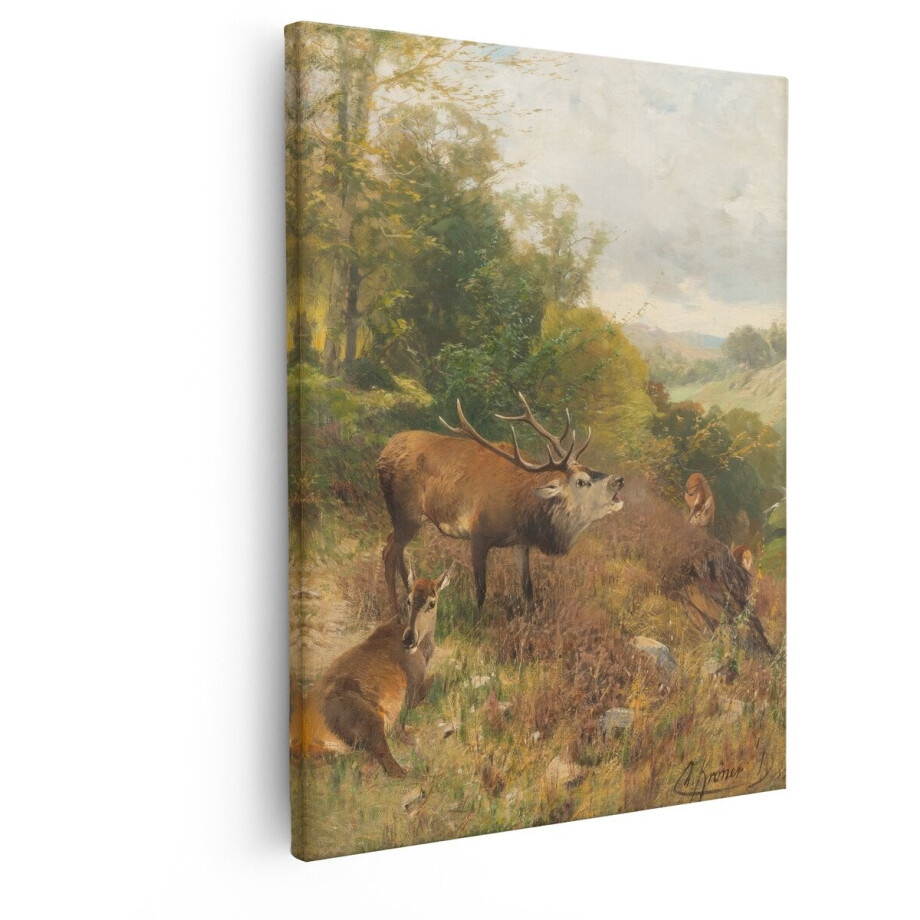 Artaza Canvas Schilderij Hert - 80x100 cm - Wanddecoratie Bos - Muurdecoratie Dieren - Decoratie Natuur Landschap - Schilderijen Op Canvas afbeelding 1