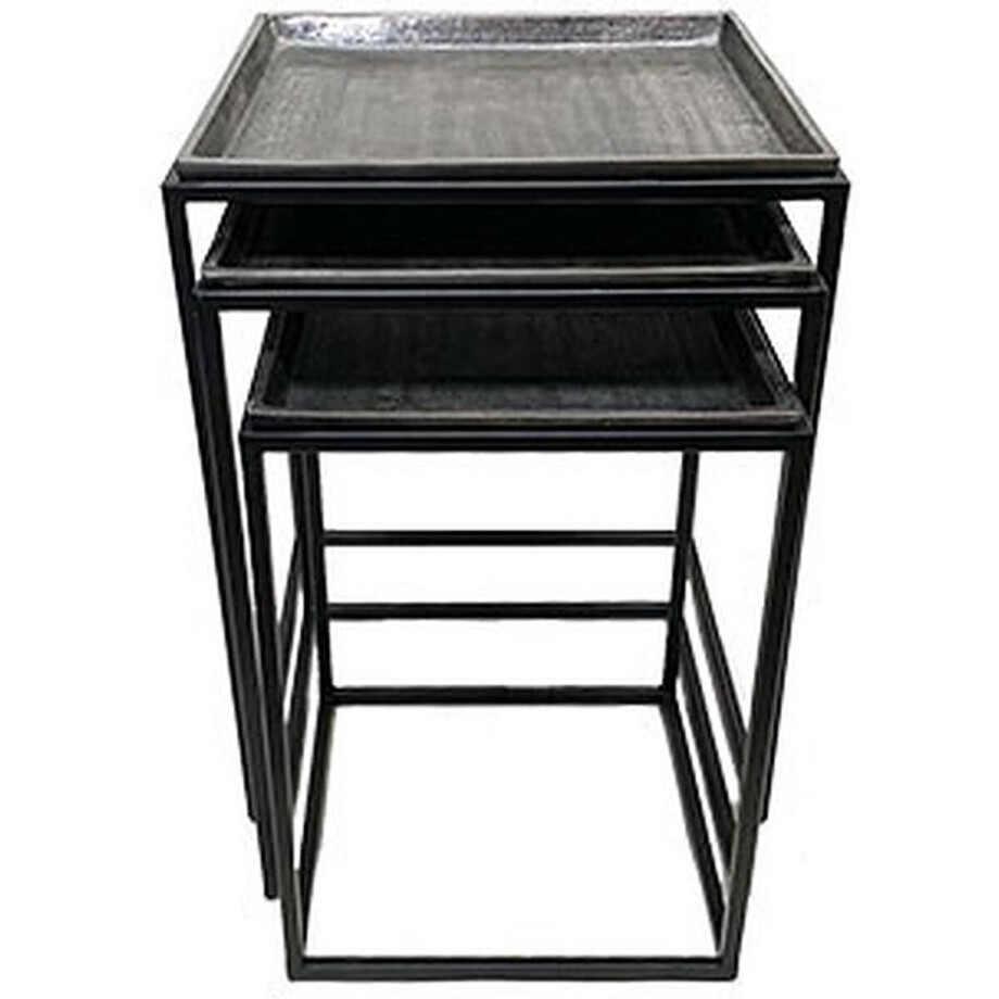 by Mooss - Bijzettafel - Set van 3 - Vierkant - 42 x 42 x 53 cm - 37 x 37 x 49 cm - 32 x 32 x 45 cm - Industrieel - Metaal - Zwart - Plantenstandaard - Bijzettafel by Mooss - Bijzettafel - Set van 3 - Vierkant - 42 x 42 x 53 cm - 37 x 37 x 49 cm - 32 x 32 x 45 cm - Industrieel - Metaal - Zwart - Plantenstandaard - Bijzettafel afbeelding 1