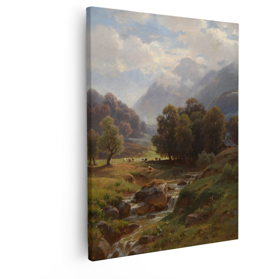 Artaza Canvas Schilderij Berglandschap - 80x100 cm - Wanddecoratie Natuur - Muurdecoratie Koeien - Decoratie Woonkamer - Schilderijen Op Canvas Artaza Canvas Schilderij Berglandschap - 80x100 cm - Wanddecoratie Natuur - Muurdecoratie Koeien - Decoratie Woonkamer - Schilderijen Op Canvas afbeelding 1