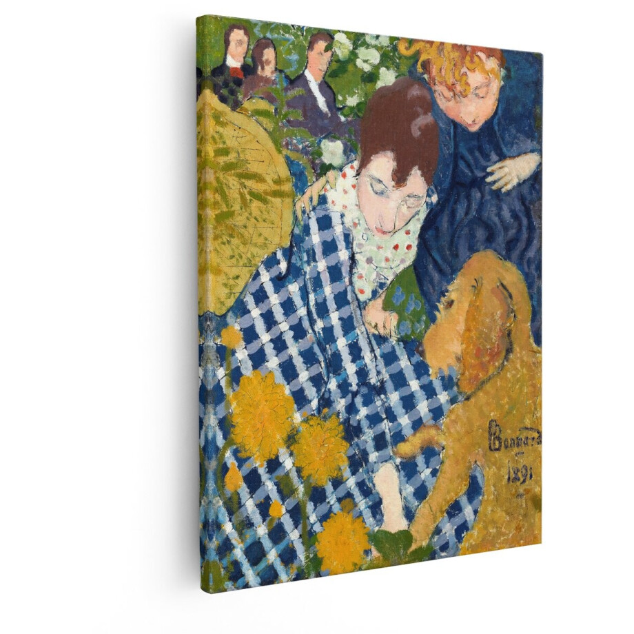 Artaza Canvas Schilderij Vroege Schilderkunst van Pierre Bonnard: een Gezin met Hond in de Natuur - 40x50 cm - Wanddecoratie Woonkamer - Schilderijen - Muurdecoratie afbeelding 1