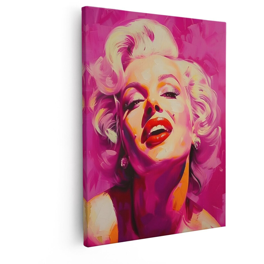 Artaza Canvas Schilderij Marilyn Monroe Pop Art Schilderij met Levendige Roze en Rode Tinten - 80x100 cm - Groot - Wanddecoratie Woonkamer - Schilderijen - Muurdecoratie afbeelding 1