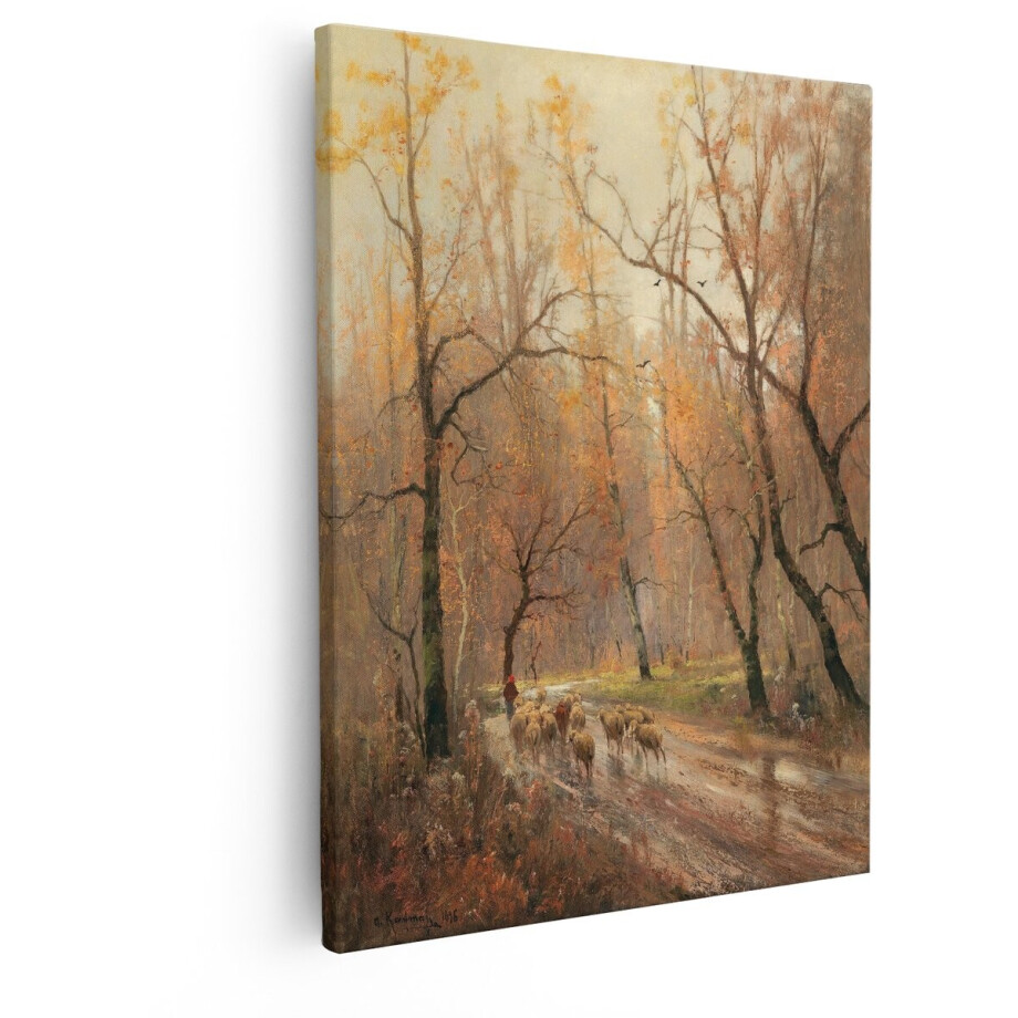 Artaza Canvas Schilderij Herfstlandschap - 80x100 cm - Wanddecoratie Bos - Muurdecoratie Schaapskudde - Decoratie Herder - Goud Artaza Canvas Schilderij Herfstlandschap - 80x100 cm - Wanddecoratie Bos - Muurdecoratie Schaapskudde - Decoratie Herder - Goud afbeelding 1