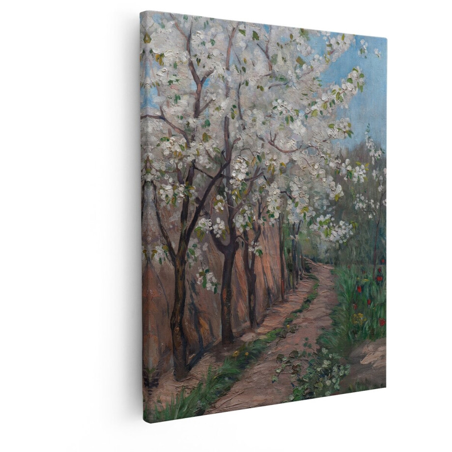 Artaza Canvas Schilderij Schilderij van Bloeiende Fruitbomen langs een Landweg in de Lente - 40x50 cm - Wanddecoratie Woonkamer - Schilderijen - Muurdecoratie afbeelding 1