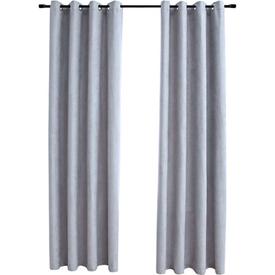 vidaXL - Gordijn - verduisterend - met - metalen - ringen - 2 - st - 140x225 - cm - grijs afbeelding 1