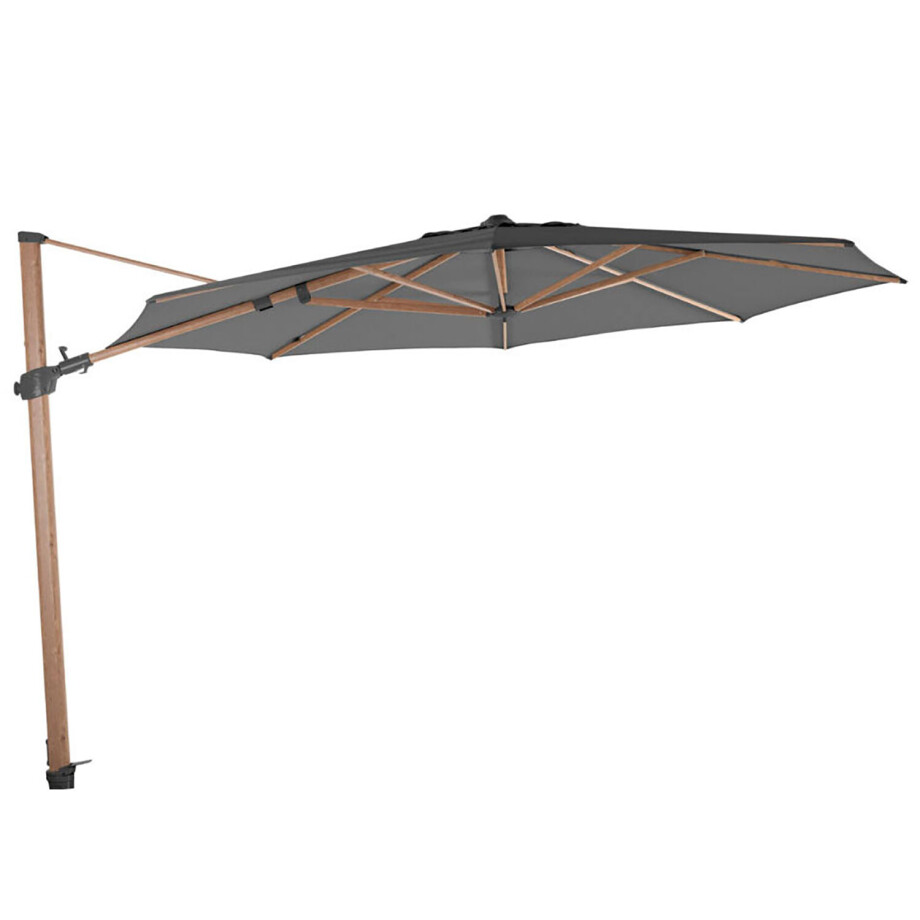 Zweefparasol Siesta premium 4 Seasons 350cm woodlook   (charcoal) afbeelding 