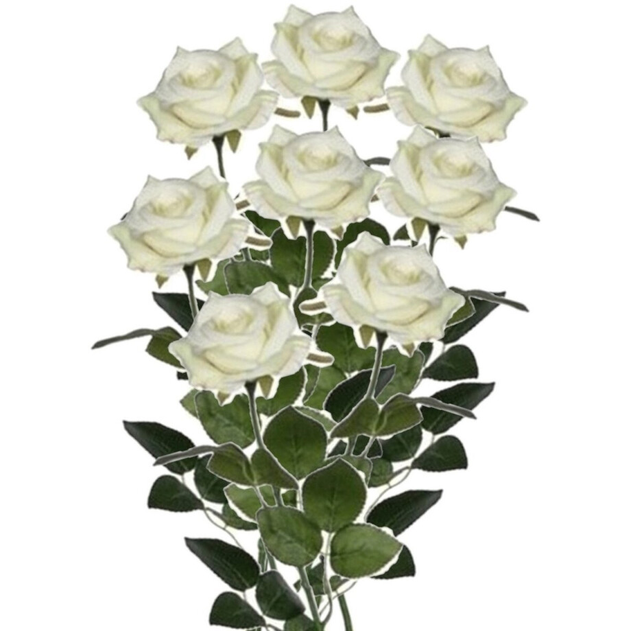 Mica decorations kunstroos kunstbloemen - 8x - creme wit - 66 cm - boeketten - rozen afbeelding 1
