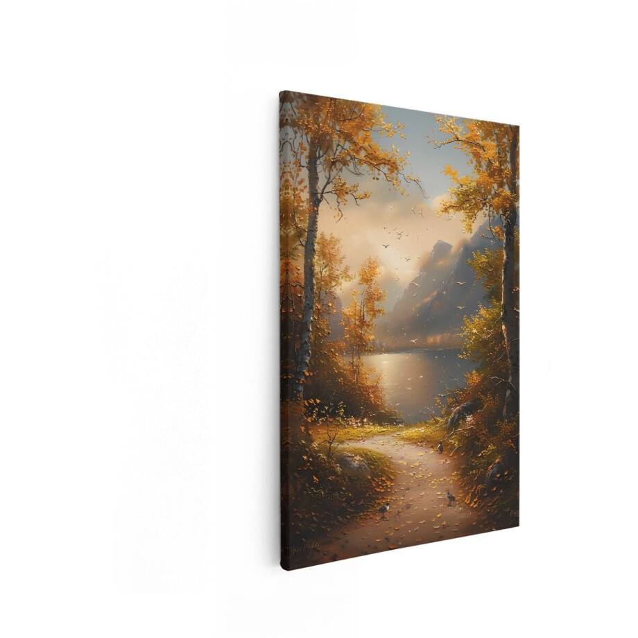 Artaza Canvas Schilderij Herfstlandschap - 80x120 cm - Wanddecoratie Natuur - Muurdecoratie Bergen En Meer - Decoratie Bos afbeelding 1