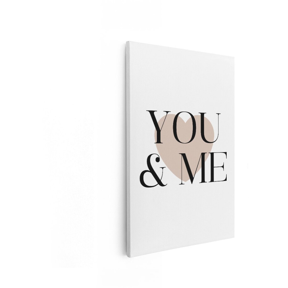 Artaza Canvas Schilderij You & Me - 60x90 cm - Wanddecoratie Liefde - Muurdecoratie Hart - Decoratie Tekst - Schilderijen Op Canvas Beige afbeelding 1
