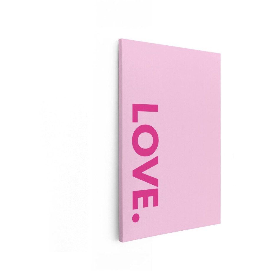 Artaza Canvas Schilderij Minimalistische Tekst 'Love' in Felle Roze Letters op een Zachte Roze Achtergrond - 20x30 cm - Klein - Wanddecoratie Woonkamer - Schilderijen - Muurdecoratie afbeelding 1