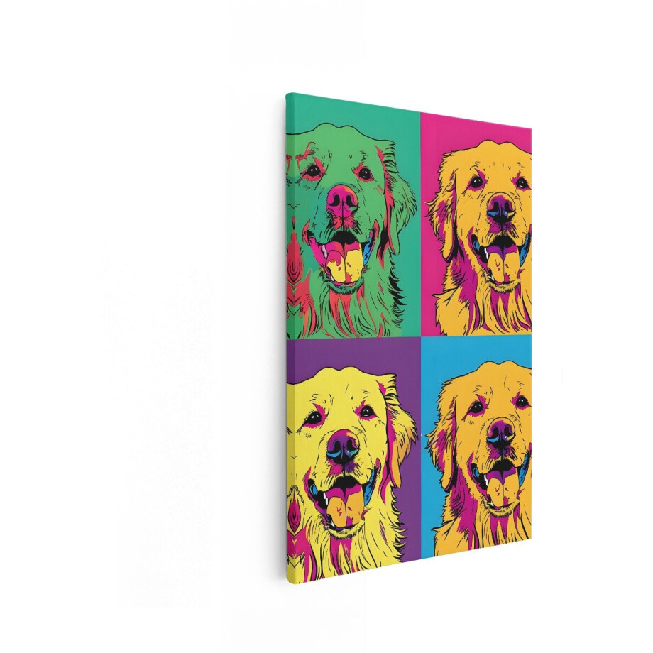 Artaza Canvas Schilderij Vrolijke Golden Retriever in Pop Art Stijl met Levendige Kleuren - 20x30 cm - Klein - Wanddecoratie Woonkamer - Schilderijen - Muurdecoratie afbeelding 1