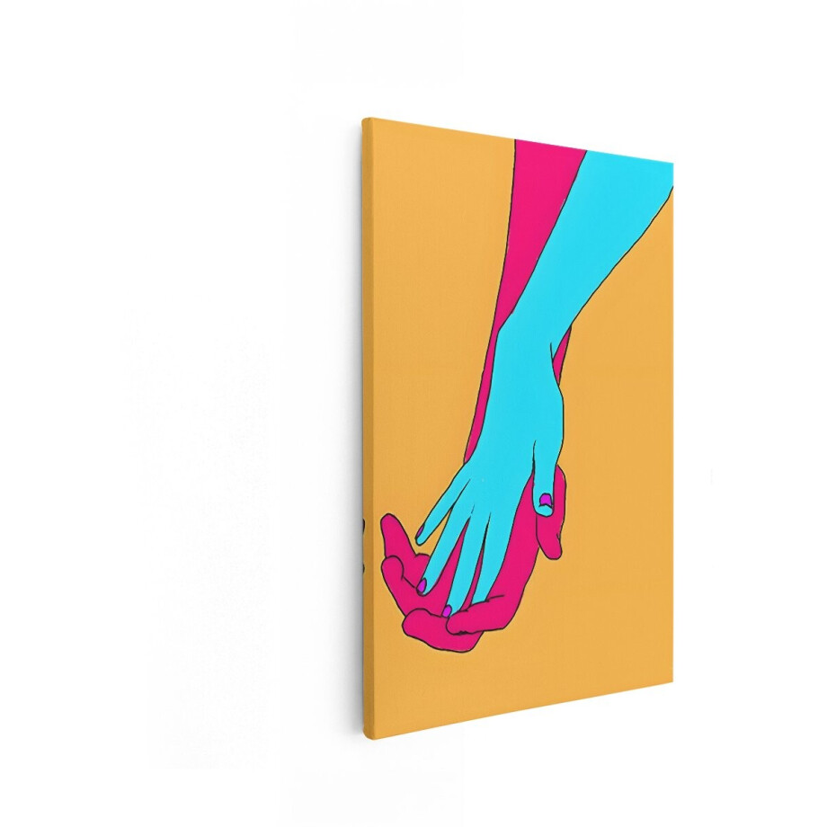 Artaza Canvas Schilderij Twee Handen Die Elkaar Vasthouden in een Abstracte - Kleurrijke Stijl - 20x30 cm - Klein - Wanddecoratie Woonkamer - Schilderijen - Muurdecoratie afbeelding 1