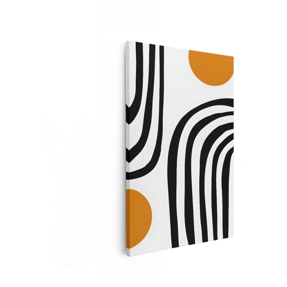 Artaza Canvas Schilderij Abstracte Geometrische Vormen met Oranje Cirkels en Zwarte Strepen - 40x60 cm - Wanddecoratie Woonkamer - Schilderijen - Muurdecoratie afbeelding 1