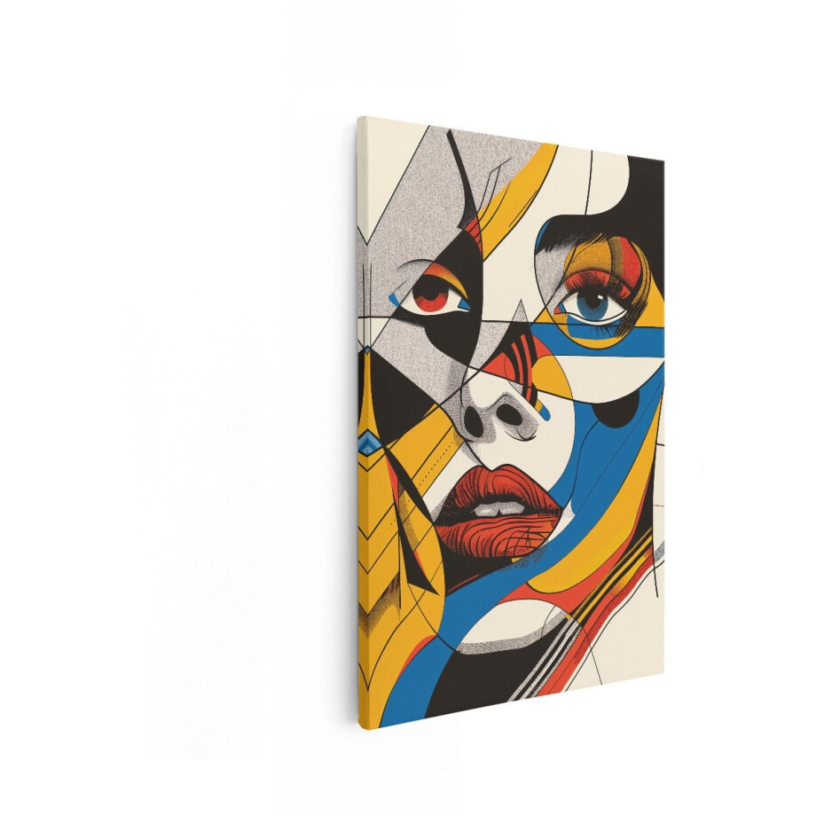 Artaza Canvas Schilderij Abstracte Vrouw - 60x90 cm - Wanddecoratie Modern - Muurdecoratie Pop Art - Decoratie Kubistisch Gezicht afbeelding 1