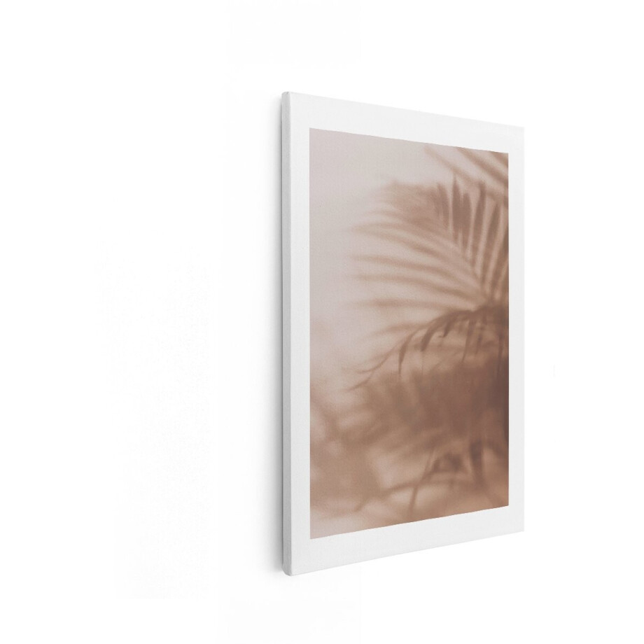 Artaza Canvas Schilderij Palmblad Schaduw - 80x120 cm - Boho Wanddecoratie - Muurdecoratie Botanisch - Decoratie Terracotta Minimalistisch afbeelding 1
