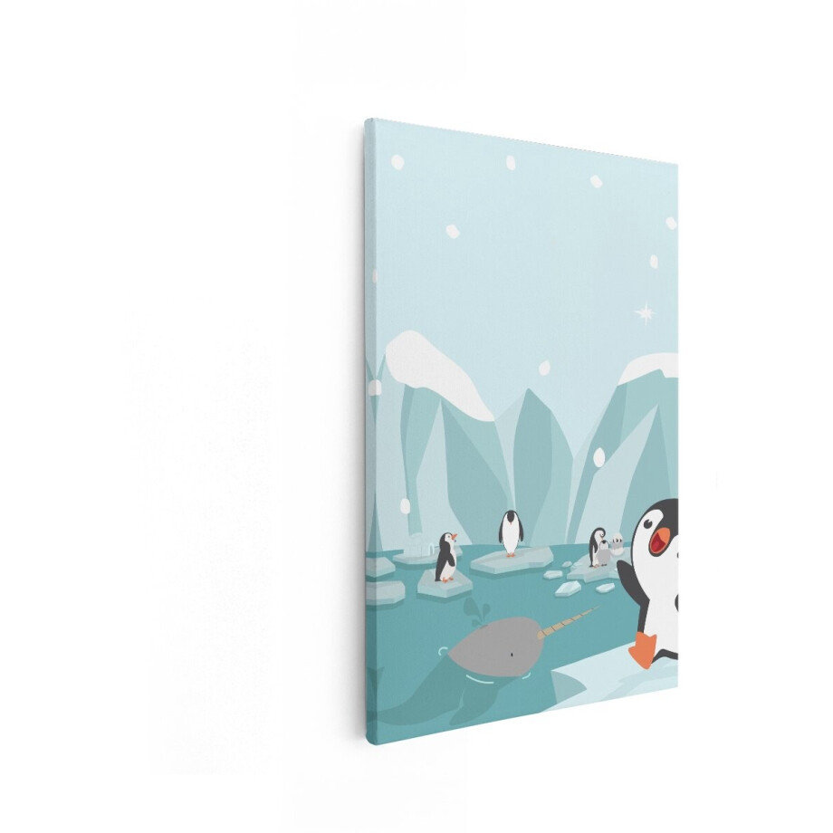 Artaza Canvas Schilderij Pinguïn - 40x60 cm - Wanddecoratie Kinderkamer - Muurdecoratie Babykamer - Decoratie Narwal IJslandschap afbeelding 1