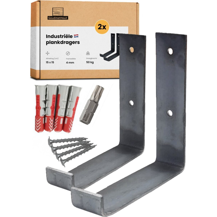 GoudmetHout® Industriële Plankdragers L-vorm UP - 15 cm - Stalen Plankdrager voor Wandschap, Muurrek of Wandconsole - Max 50 kg - 2 Stuks - Zonder Coating afbeelding 1