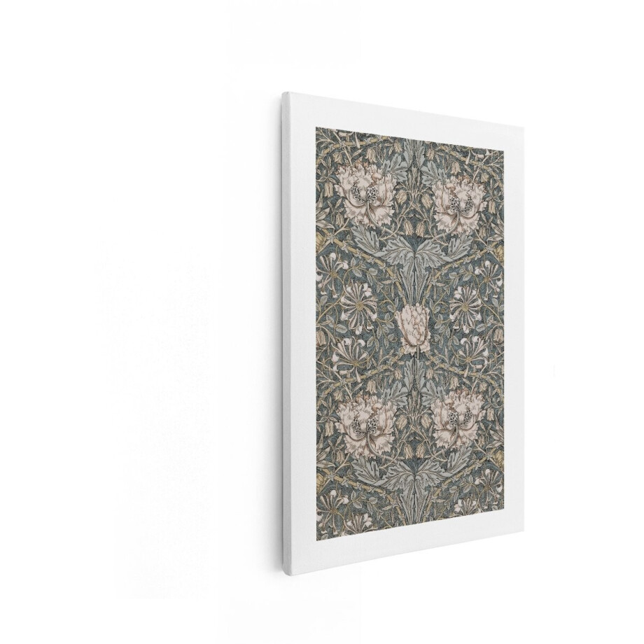 Artaza Canvas Schilderij Vintage Bloemenbehangpatroon met Pioenrozen en Ingewikkeld Loofwerk in Gedempte Tinten - 20x30 cm - Klein - Wanddecoratie Woonkamer - Schilderijen - Muurdecoratie afbeelding 1