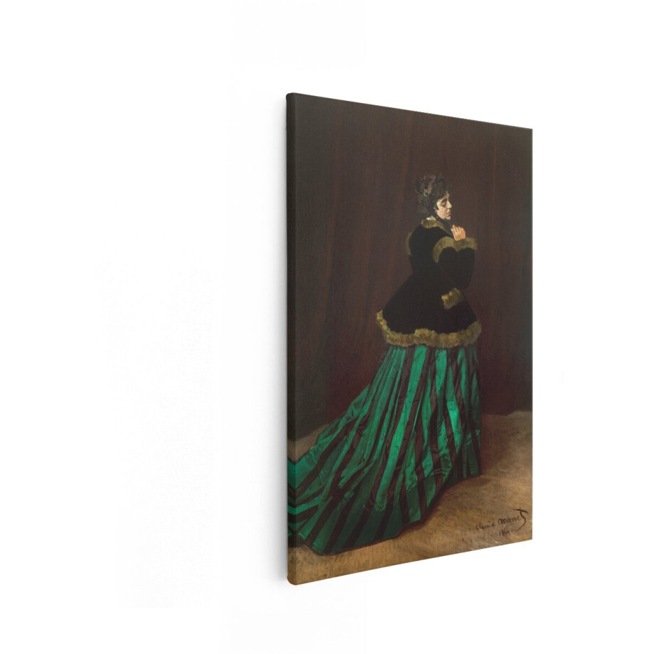 Artaza Canvas Schilderij Vrouw Monet - 80x120 cm - Wanddecoratie Vintage - Muurdecoratie Groene Jurk - Schilderijen Op Canvas - Groen afbeelding 1