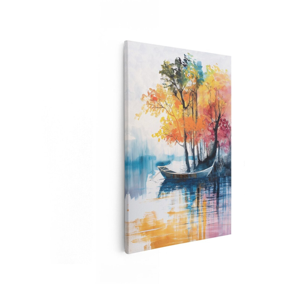 Artaza Canvas Schilderij Herfstlandschap - 60x90 cm - Wanddecoratie Natuur - Muurdecoratie Bootje Op Meer - Decoratie Bomen Aquarel Artaza Canvas Schilderij Herfstlandschap - 60x90 cm - Wanddecoratie Natuur - Muurdecoratie Bootje Op Meer - Decoratie Bomen Aquarel afbeelding 1