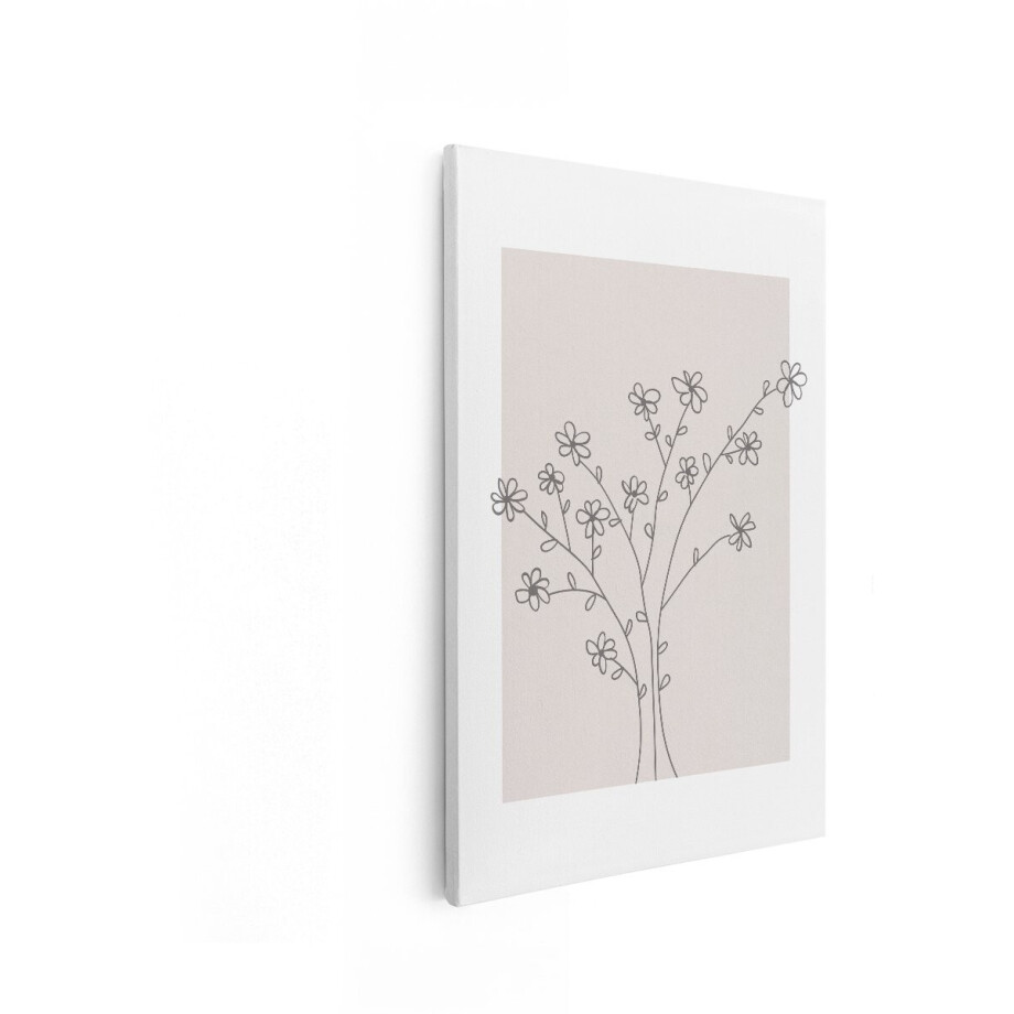 Artaza Canvas Schilderij Minimalistische Tekening van een Bloeiende Plant met Kleine Bloemen - 20x30 cm - Klein - Wanddecoratie Woonkamer - Schilderijen - Muurdecoratie afbeelding 1