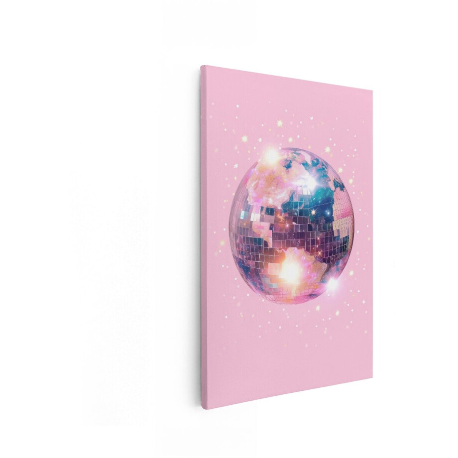 Artaza Canvas Schilderij Discobal - 40x60 cm - Wanddecoratie Abstract Roze - Muurdecoratie Sterren - Schilderijen Op Canvas Muziek afbeelding 1