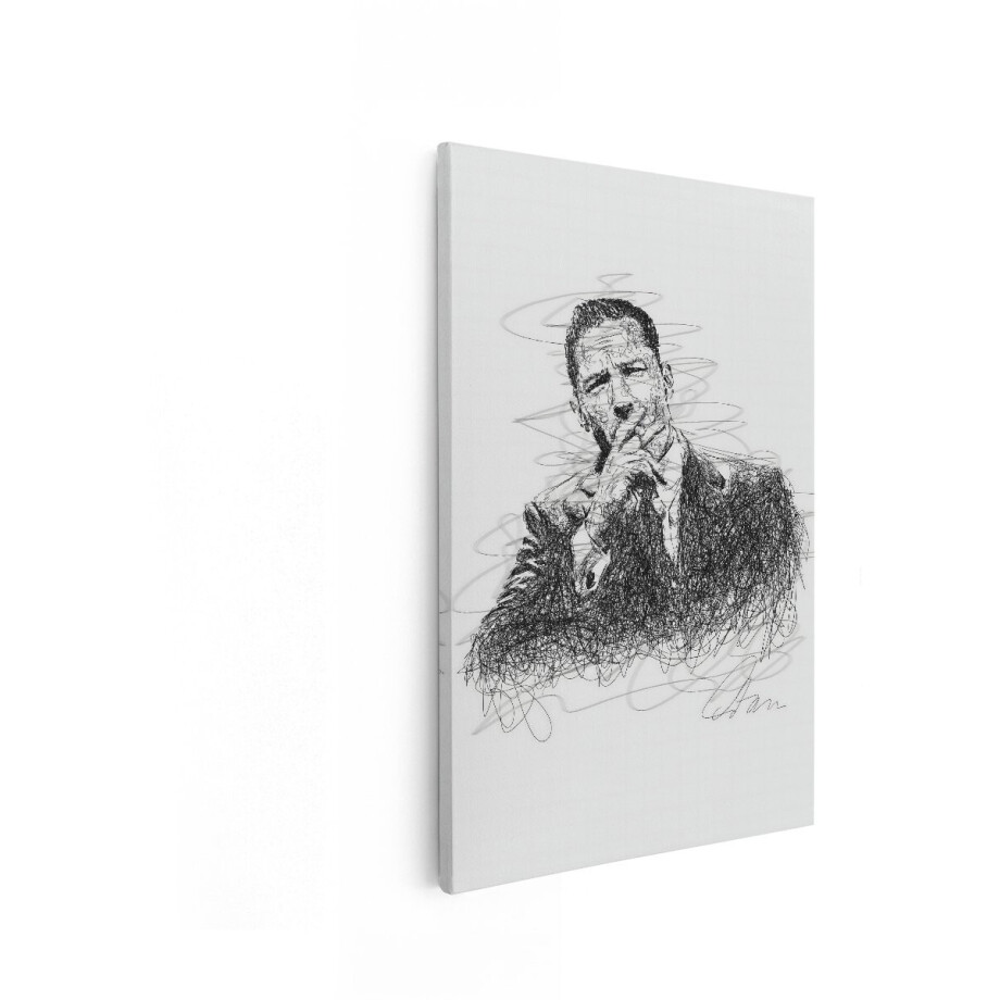 Artaza Canvas Schilderij Gedetailleerde Lijntekening van een Man in Pak met Vinger op Lippen - 20x30 cm - Klein - Wanddecoratie Woonkamer - Schilderijen - Muurdecoratie afbeelding 1