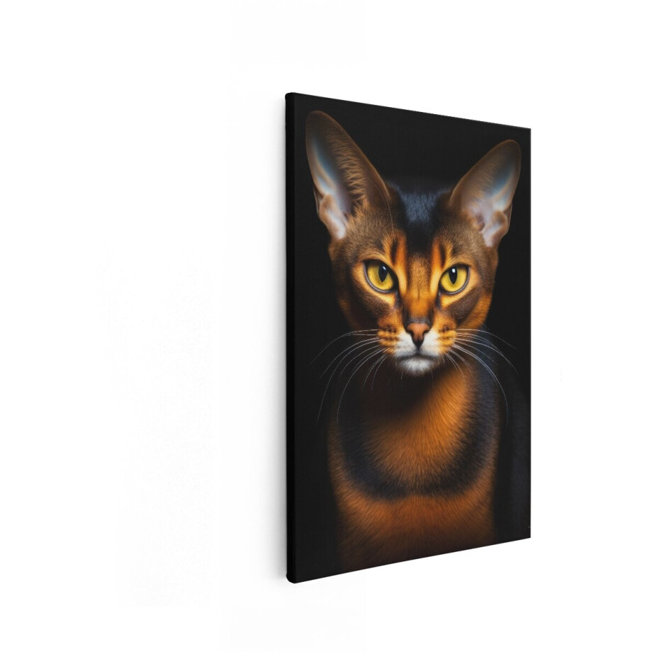 Artaza Canvas Schilderij Kat - 40x60 cm - Wanddecoratie Abessijnse Kat - Muurdecoratie Dieren - Schilderijen Op Canvas Zwart afbeelding 1