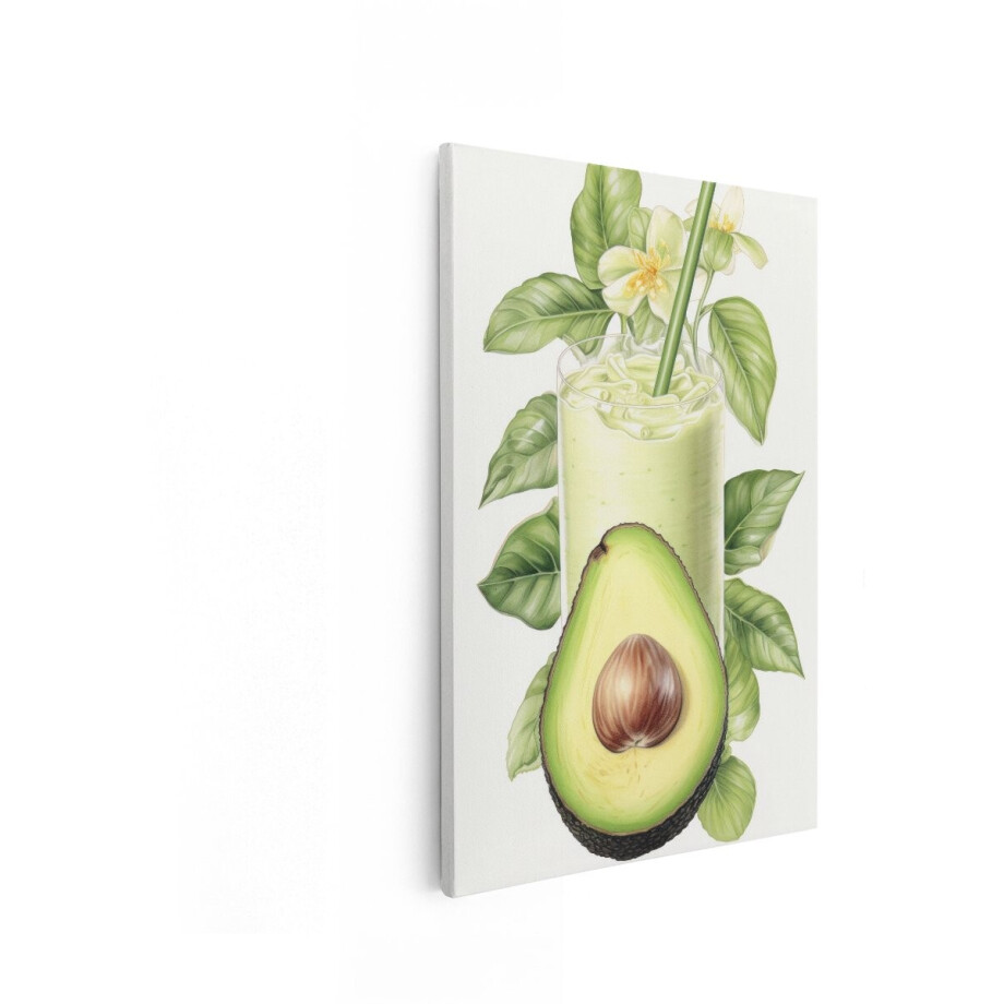 Artaza Canvas Schilderij Gezonde Avocado Smoothie met Verse Bladeren en Bloemen - Perfect voor een Zomerse Dag - 60x90 cm - Wanddecoratie Woonkamer - Schilderijen - Muurdecoratie afbeelding 1