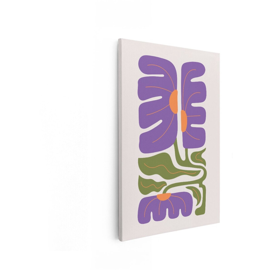 Artaza Canvas Schilderij Abstract Bloemen - 40x60 cm - Wanddecoratie Boho - Muurdecoratie Paarse Bloem - Decoratie Woonkamer afbeelding 1