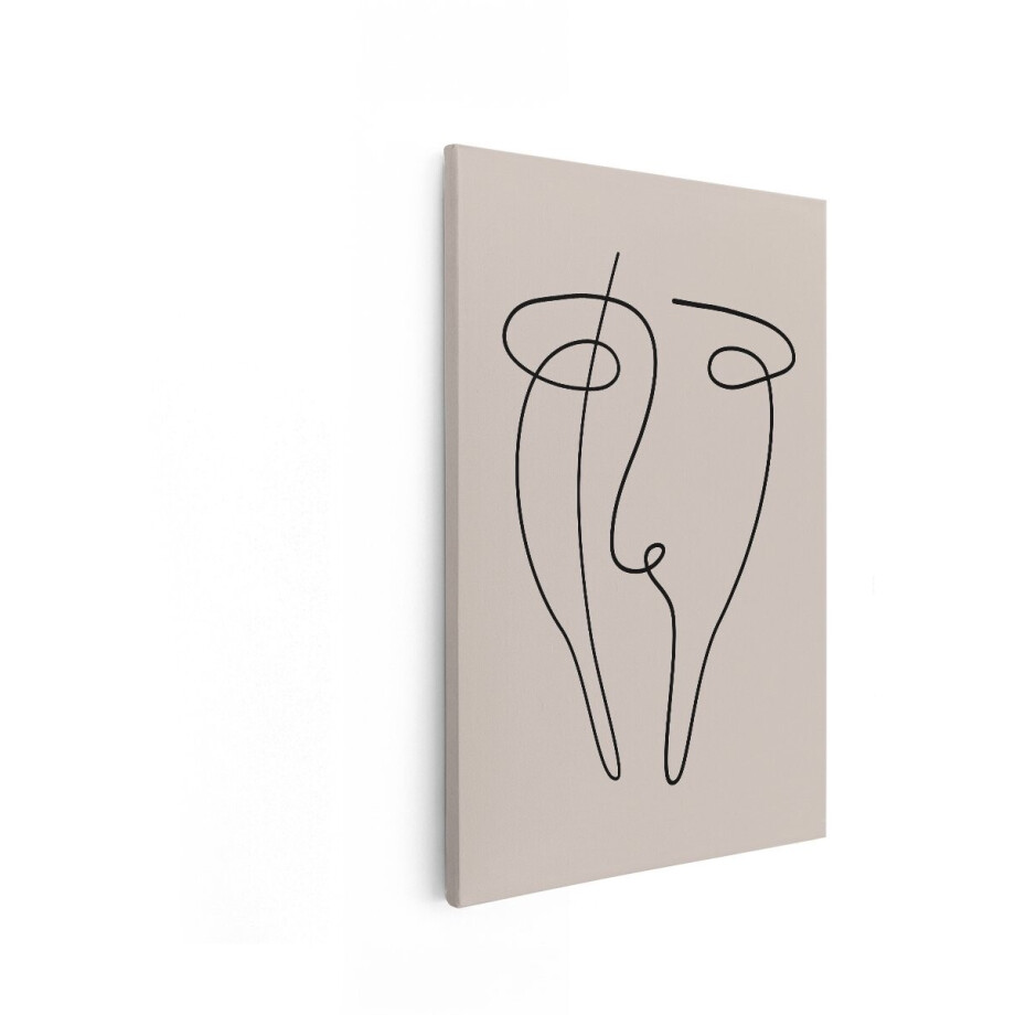 Artaza Canvas Schilderij Abstract Gezicht Getekend met één Lijn op een Neutrale Achtergrond - 80x120 cm - Groot - Wanddecoratie Woonkamer - Schilderijen - Muurdecoratie afbeelding 1