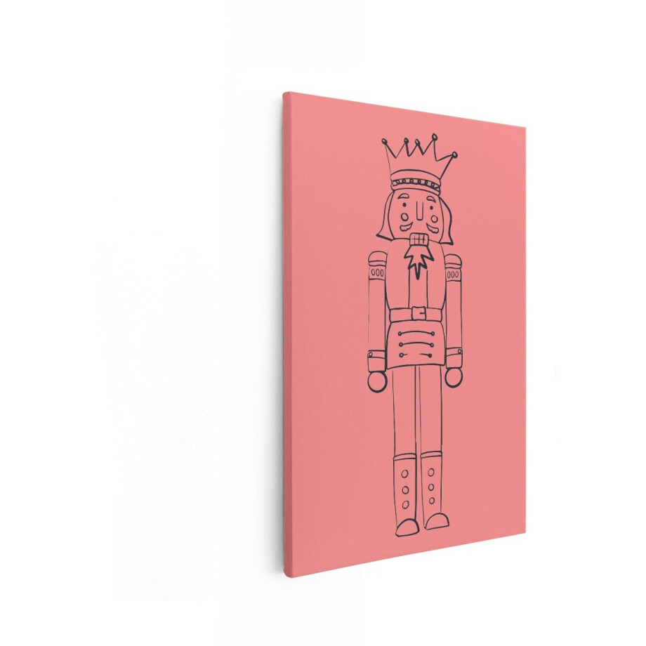 Artaza Canvas Schilderij Koning Notenkraker met Kroon en Militair Uniform - Lijntekening - 40x60 cm - Wanddecoratie Woonkamer - Schilderijen - Muurdecoratie afbeelding 1