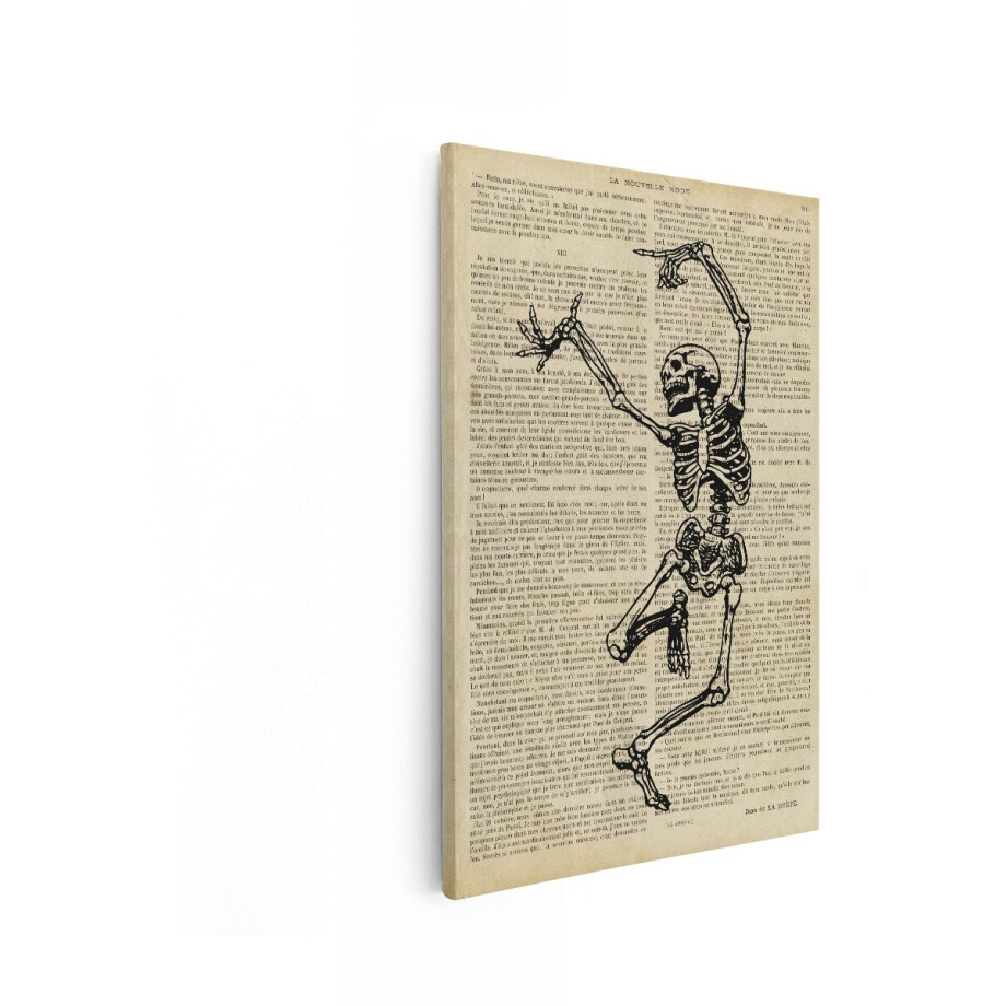 Artaza Canvas Schilderij Dansend Skelet - 20x30 cm - Wanddecoratie Antiek - Muurdecoratie Frans Tekstpapier - Decoratie Retro - Kamer Accessoires afbeelding 1