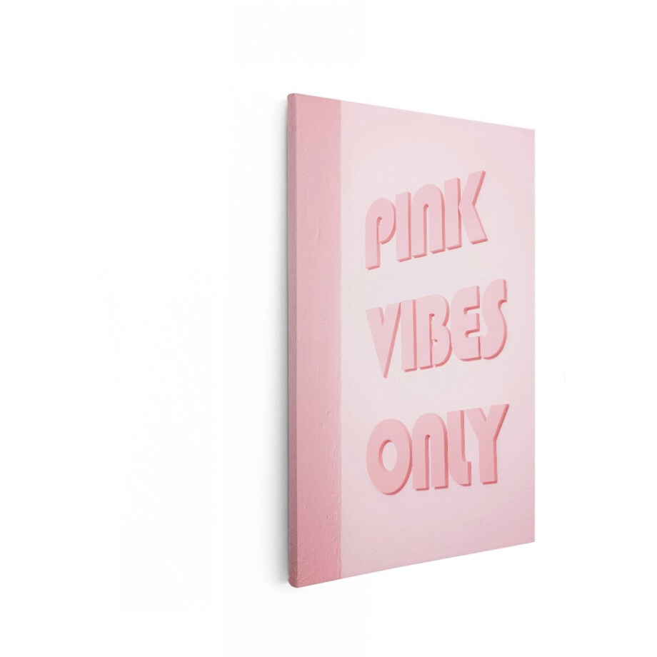 Artaza Canvas Schilderij Pink Vibes Only - 40x60 cm - Wanddecoratie Roze Tekst - Muurdecoratie Quote - Schilderijen Op Canvas Slaapkamer afbeelding 1