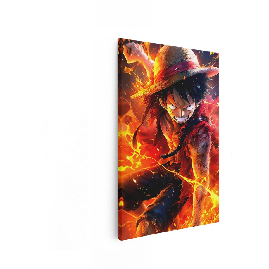 Artaza Canvas Schilderij Luffy - 80x120 cm - One Piece Wanddecoratie Anime - Muurdecoratie Jongenskamer - Decoratie Vuur afbeelding 1