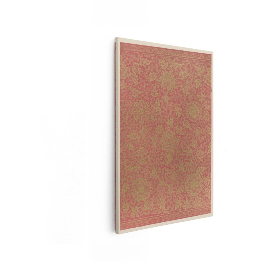Artaza Canvas Schilderij Gouden Bloemenpatroon op Roze Achtergrond met Decoratieve Rand - 60x90 cm - Wanddecoratie Woonkamer - Schilderijen - Muurdecoratie afbeelding 1
