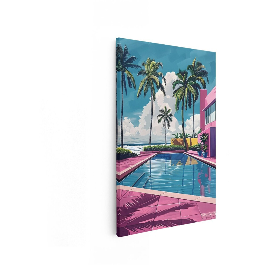 Artaza Canvas Schilderij Zwembad Miami - 80x120 cm - Wanddecoratie Palmbomen - Muurdecoratie Zee - Decoratie Roze Landschap Artaza Canvas Schilderij Zwembad Miami - 80x120 cm - Wanddecoratie Palmbomen - Muurdecoratie Zee - Decoratie Roze Landschap afbeelding 1