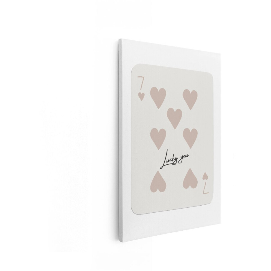 Artaza Canvas Schilderij Speelkaart met Zeven Harten en de Tekst "Lucky You" - 40x60 cm - Wanddecoratie Woonkamer - Schilderijen - Muurdecoratie afbeelding 1