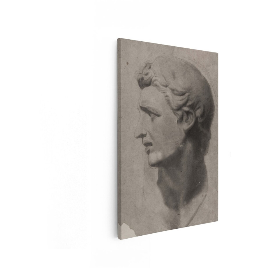 Artaza Canvas Schilderij Klassieke Buste in Profiel Getekend met Houtskool en Krijt - Antieke Sculptuur Studie - 20x30 cm - Klein - Wanddecoratie Woonkamer - Schilderijen - Muurdecoratie afbeelding 1