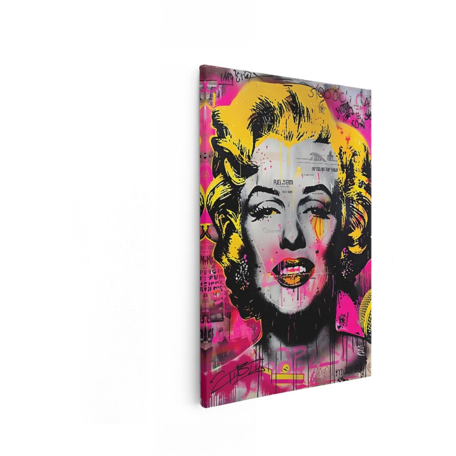 Artaza Canvas Schilderij Pop Art Portret van Marilyn Monroe met Felle Kleuren en Graffiti - 20x30 cm - Klein - Wanddecoratie Woonkamer - Schilderijen - Muurdecoratie afbeelding 1