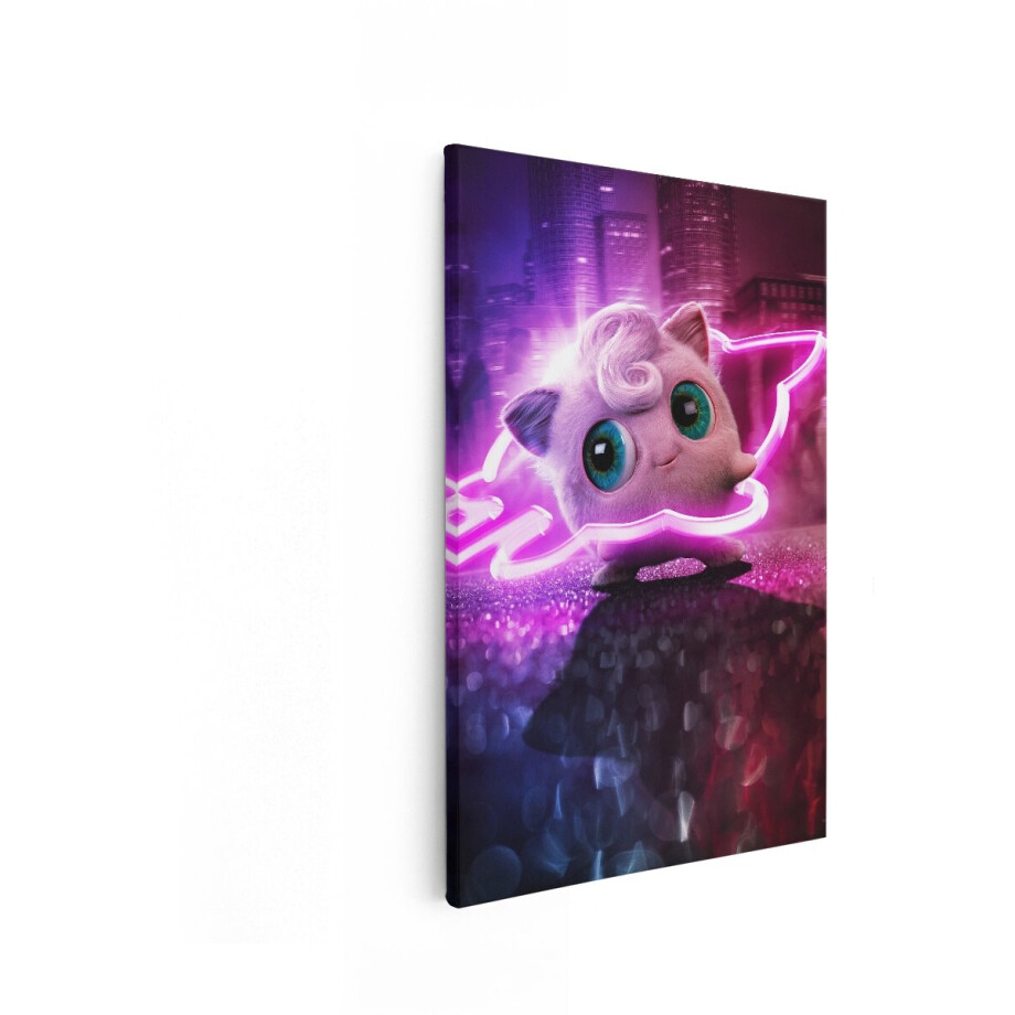 Artaza Canvas Schilderij Jigglypuff - 80x120 cm - Pokemon Wanddecoratie Kinderkamer - Muurdecoratie Neon - Decoratie Jongenskamer - Roze afbeelding 1