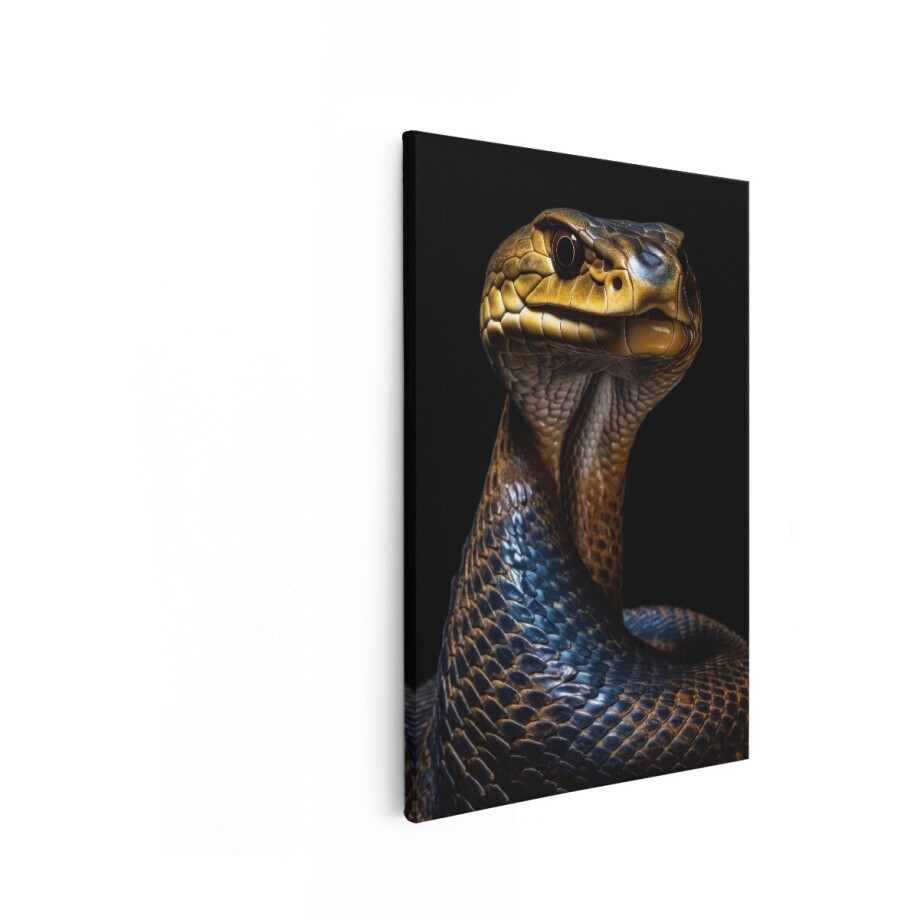 Artaza Canvas Schilderij Gedetailleerde Close-Up van de Kop van een Zwarte Mamba Slang met Zwarte Achtergrond - 20x30 cm - Klein - Wanddecoratie Woonkamer - Schilderijen - Muurdecoratie afbeelding 1