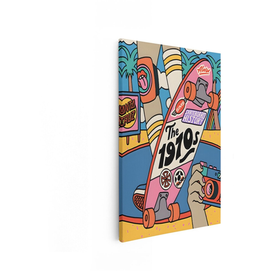 Artaza Canvas Schilderij Retro Skateboardkunst Uit de Jaren 70 met Levendige Kleuren en Strandvibes - 40x60 cm - Wanddecoratie Woonkamer - Schilderijen - Muurdecoratie afbeelding 1