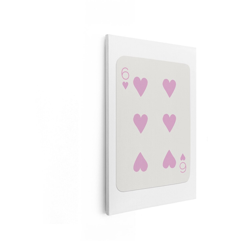 Artaza Canvas Schilderij Kaartspel Zes Harten met Zachte Roze Symbolen op een Lichte Achtergrond - 40x60 cm - Wanddecoratie Woonkamer - Schilderijen - Muurdecoratie afbeelding 1