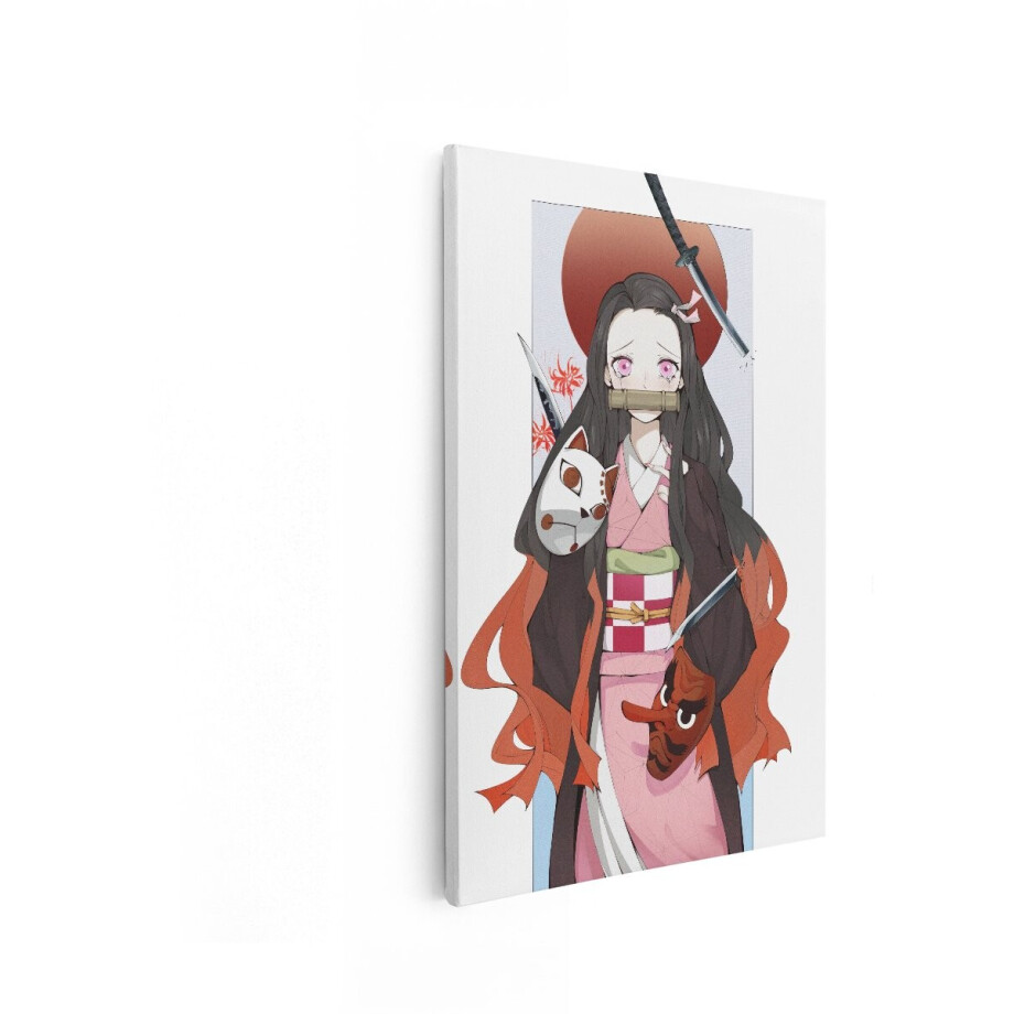 Artaza Canvas Schilderij Anime Meisje met Bamboe Mondstuk en Demonenmaskers - Zwaard en Rode Bloemen - 80x120 cm - Groot - Wanddecoratie Woonkamer - Schilderijen - Muurdecoratie Artaza Canvas Schilderij Anime Meisje met Bamboe Mondstuk en Demonenmaskers - Zwaard en Rode Bloemen - 80x120 cm - Groot - Wanddecoratie Woonkamer - Schilderijen - Muurdecoratie afbeelding 1